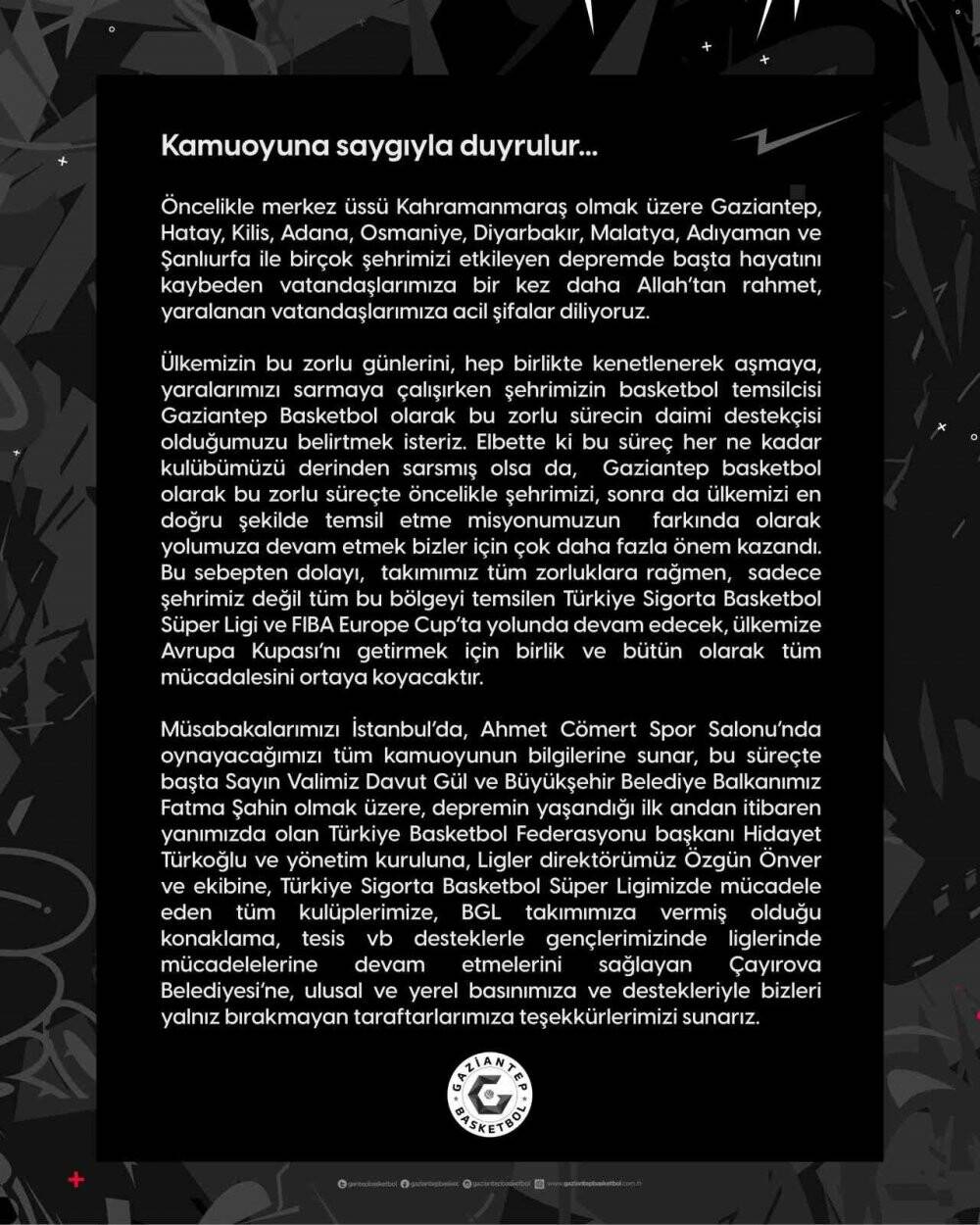 Gaziantep Basketbol yola devam kararı aldı