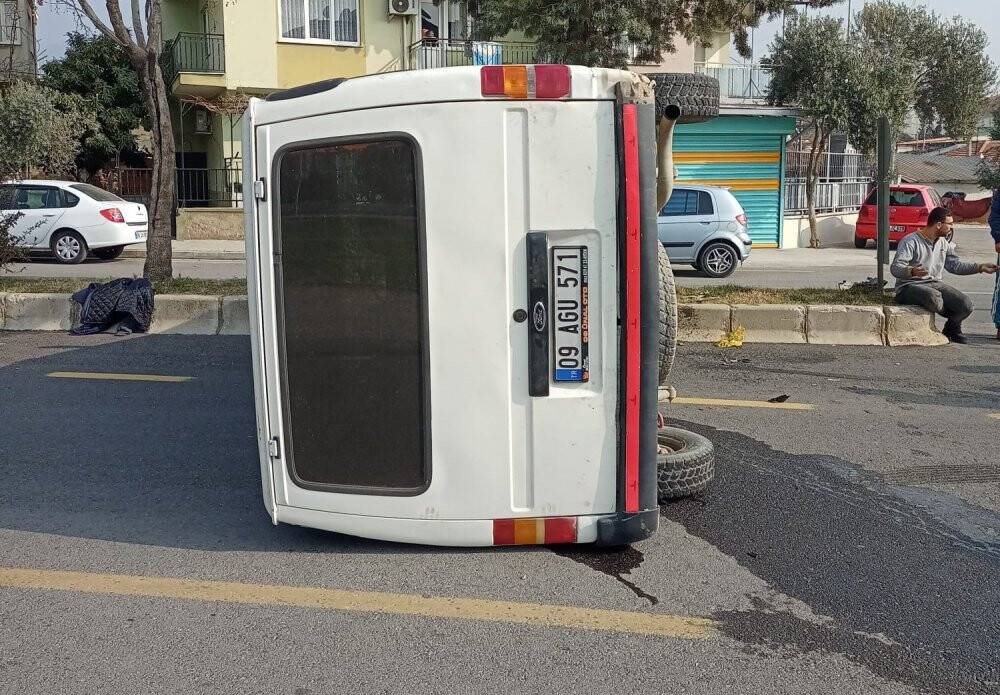 Yan yatan araçtan  burnu bile kanamadan çıktı