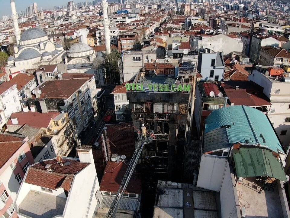 2 kişinin öldüğü otel havadan görüntülendi