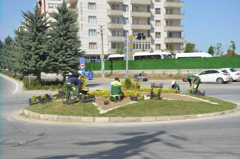 Ereğli'de park ve refüjlere çiçek dikimini sürüyor