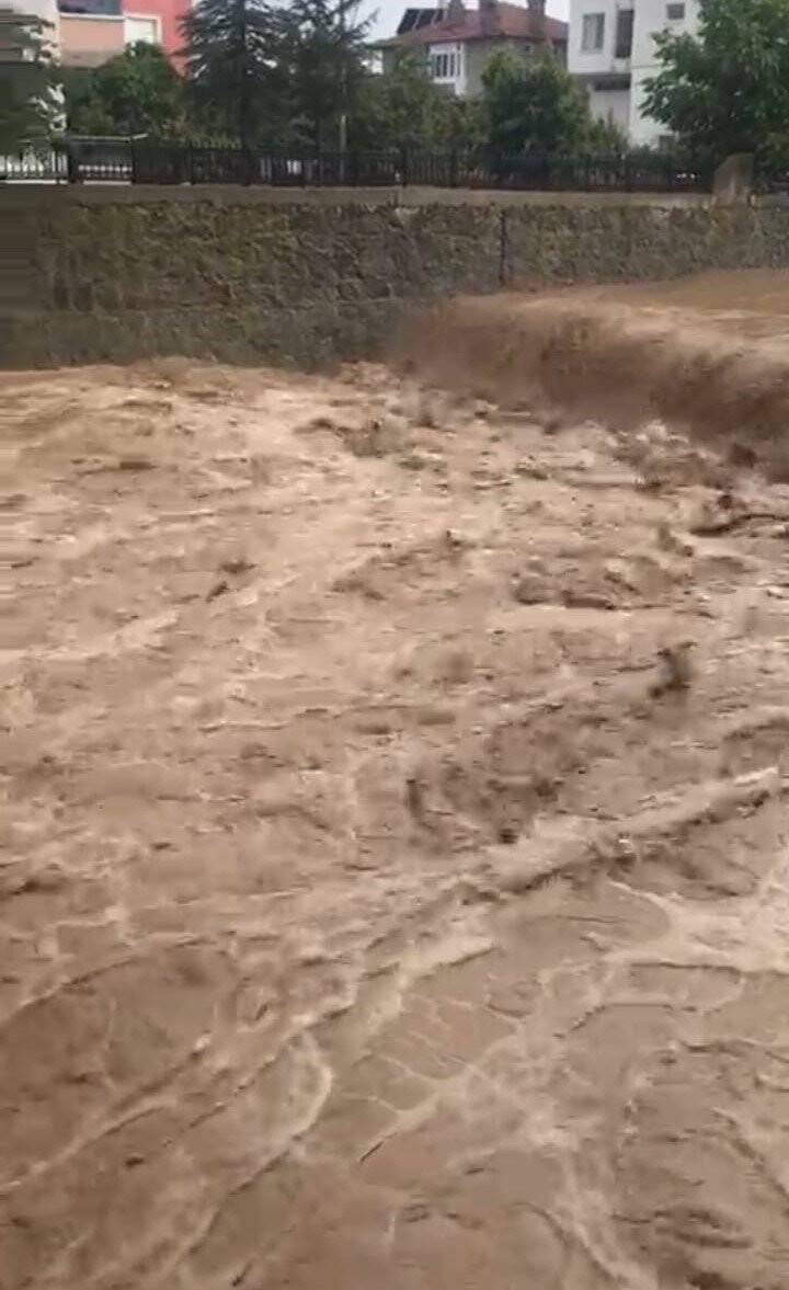 Sel sularının önüne ne geldiyse katıp sürüklediği anlar kamerada