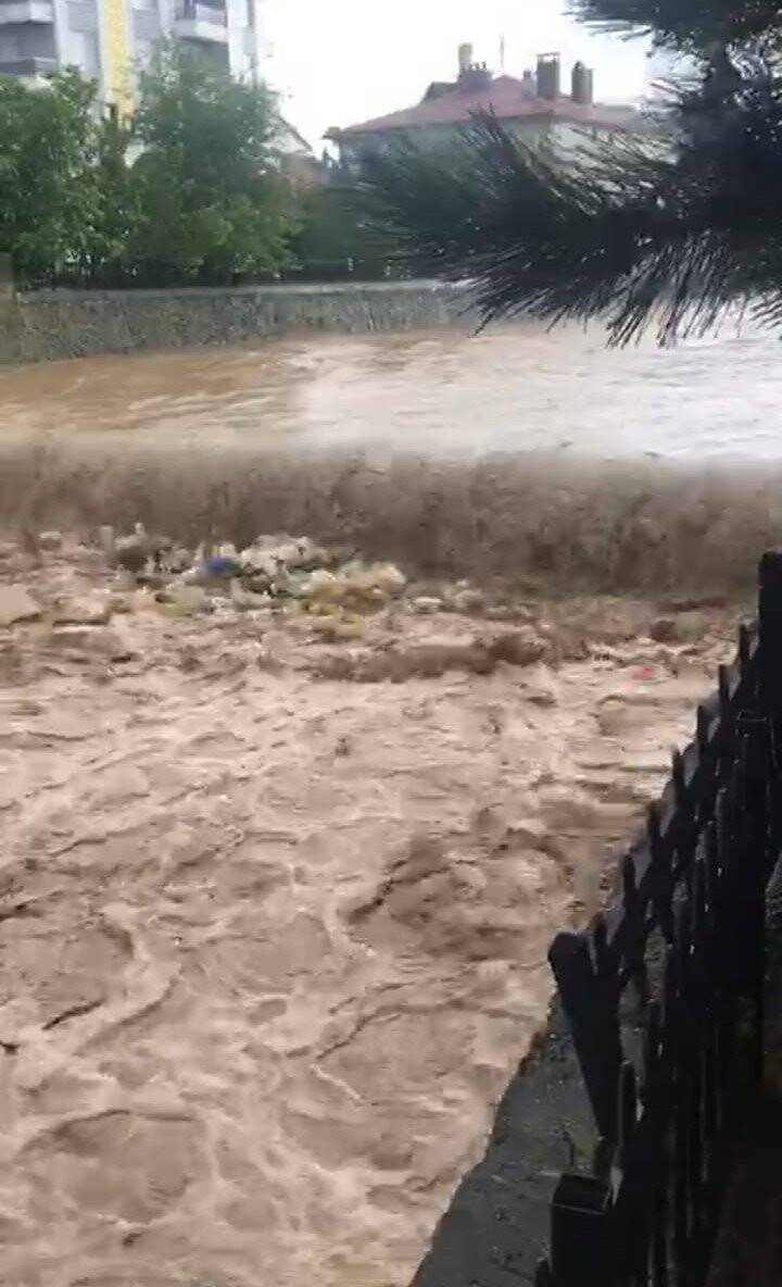 Sel sularının önüne ne geldiyse katıp sürüklediği anlar kamerada