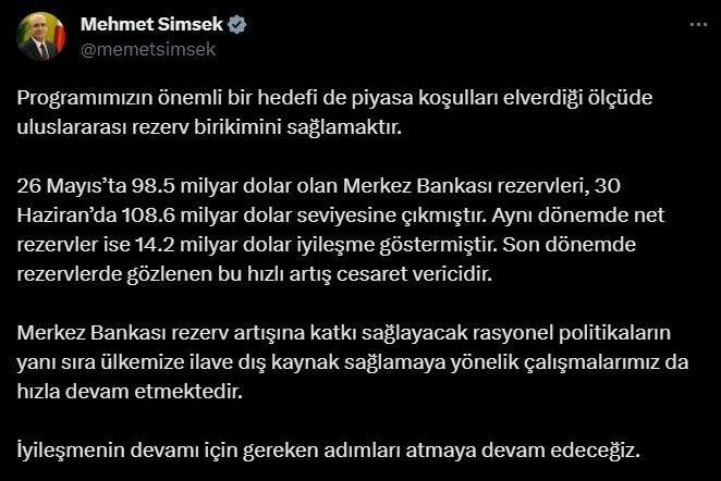 Hazine ve Maliye Bakanı Mehmet Şimşek'ten "rezerv" açıklaması