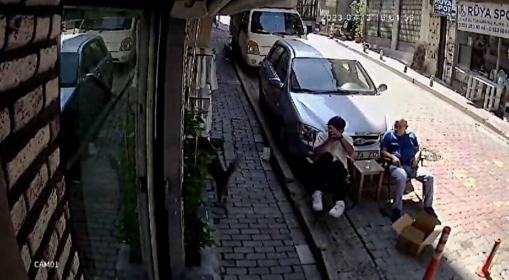 İkinci kattan üzerine kedi düştü o anlar kamerada