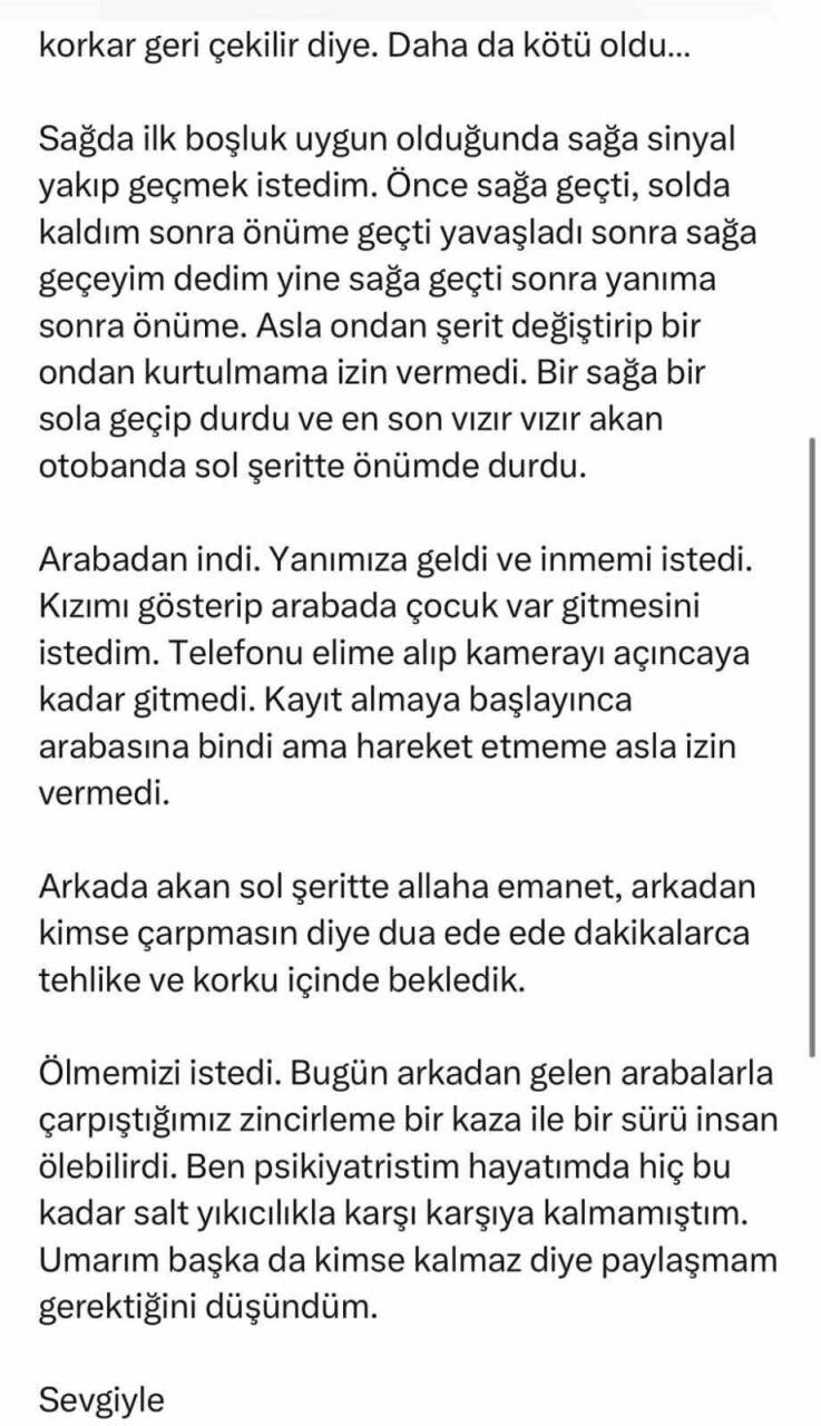 İstanbul’da kadın psikiyatrist trafikte dehşeti yaşadı