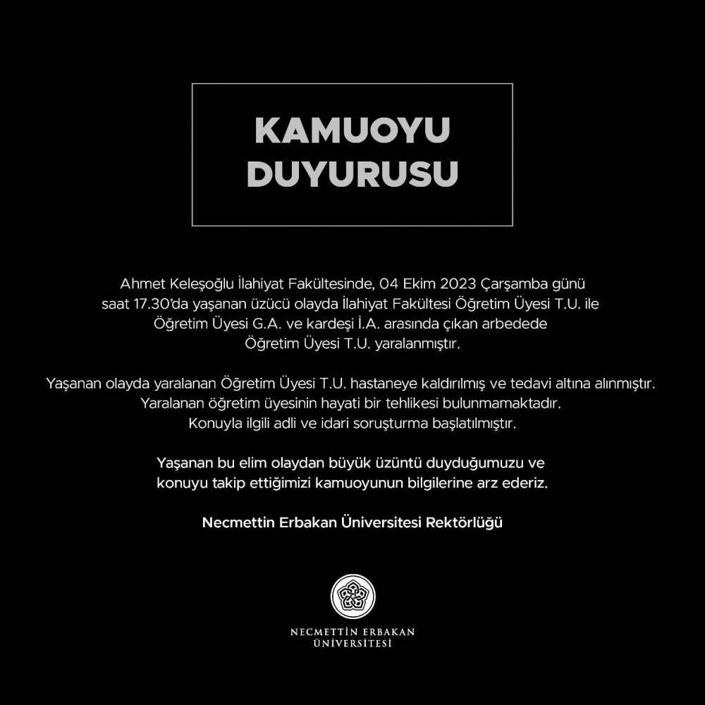Konya'da üniversitedeki hocaların silahlı kavgasıyla ilgili rektörlükten açıklama