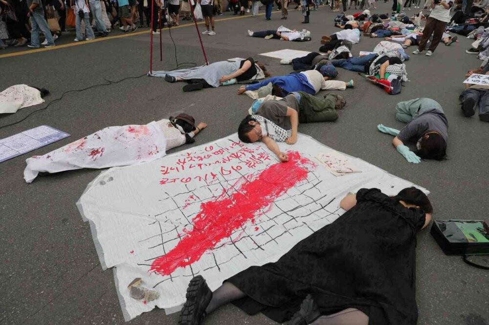 Gazze’de yaşanan insanlık dramı Tokyo’nun kalbinde canlandırıldı