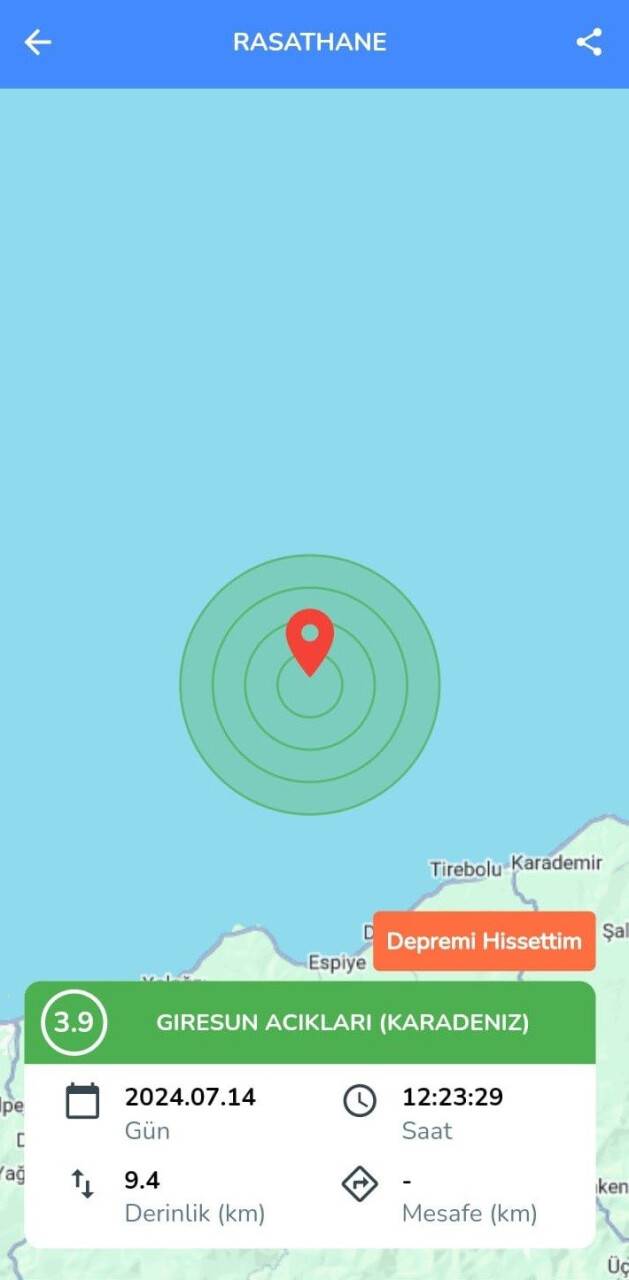 Karadeniz’de 3.9 büyüklüğünde deprem